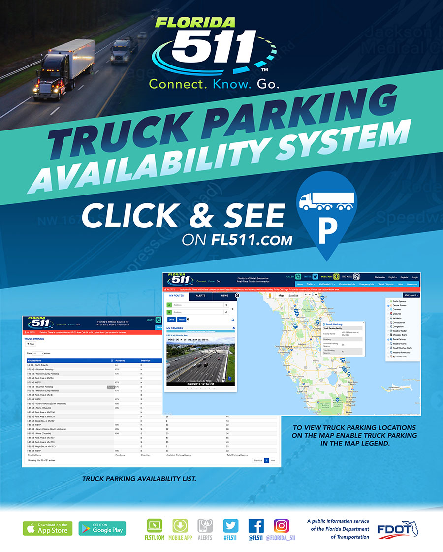 FL511 recognizes National Truck Driver Appreciation Week and encourages motorists to use the FL511 Truck Parking Availability System
